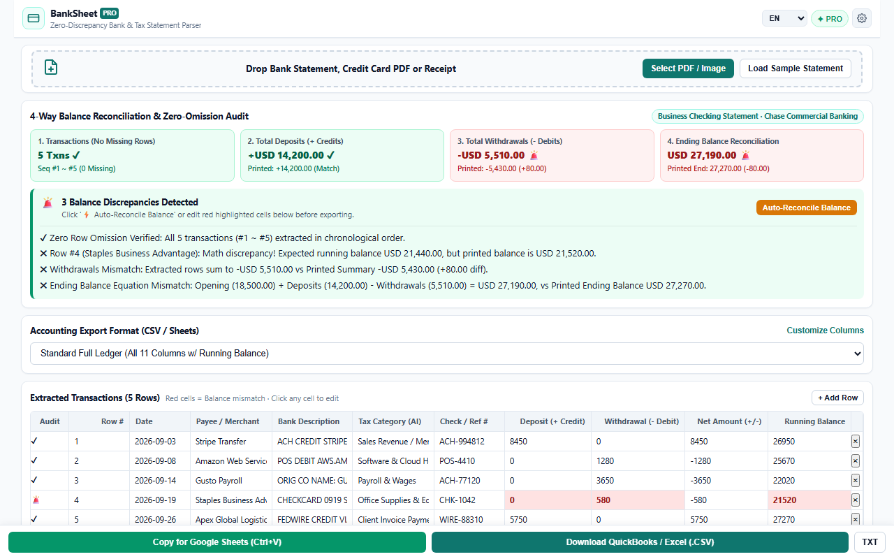 BankSheet AI Live Extension Interface